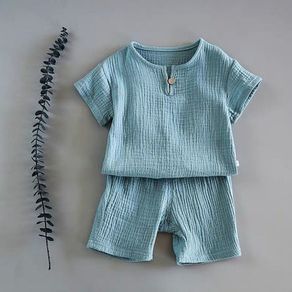 Boy And Girl Baby Short - sleeved Summer two - piece Suit - Mommii & Me Boy And Girl Baby Short - sleeved Summer two - piece Suit