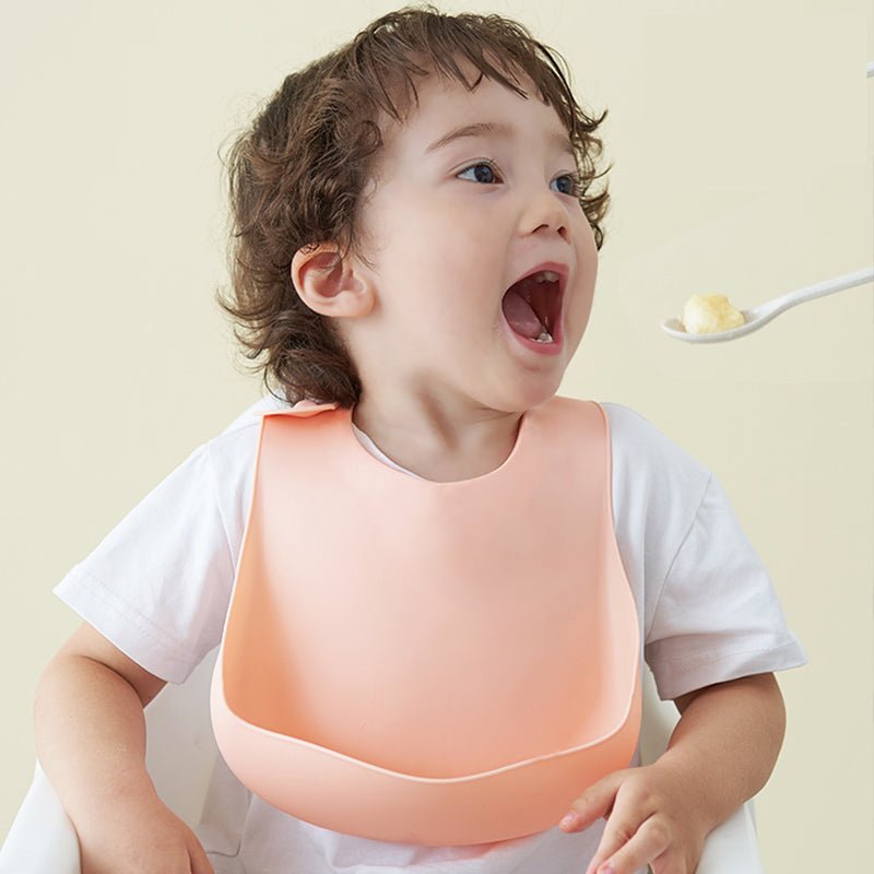 Soft Waterproof Silicone Baby Bib with Food Catcher, Baby Silicone Bib - Mommii & Me Soft Waterproof Silicone Baby Bib with Food Catcher, Baby Silicone Bib
