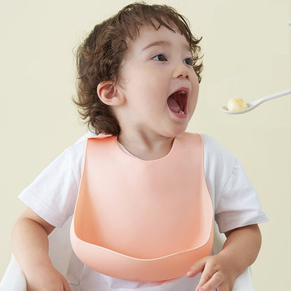 Soft Waterproof Silicone Baby Bib with Food Catcher, Baby Silicone Bib - Mommii & Me Soft Waterproof Silicone Baby Bib with Food Catcher, Baby Silicone Bib